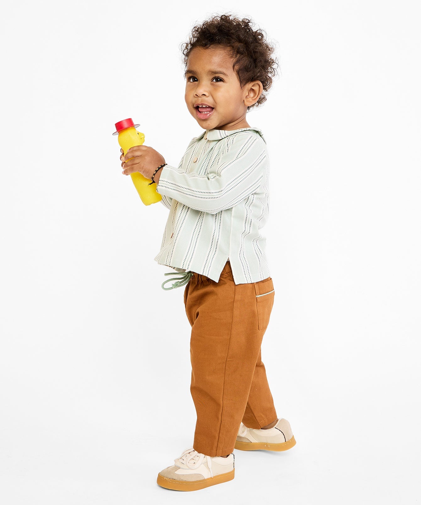 Jefferson Baby Shirt in Sage Chevron Stripe