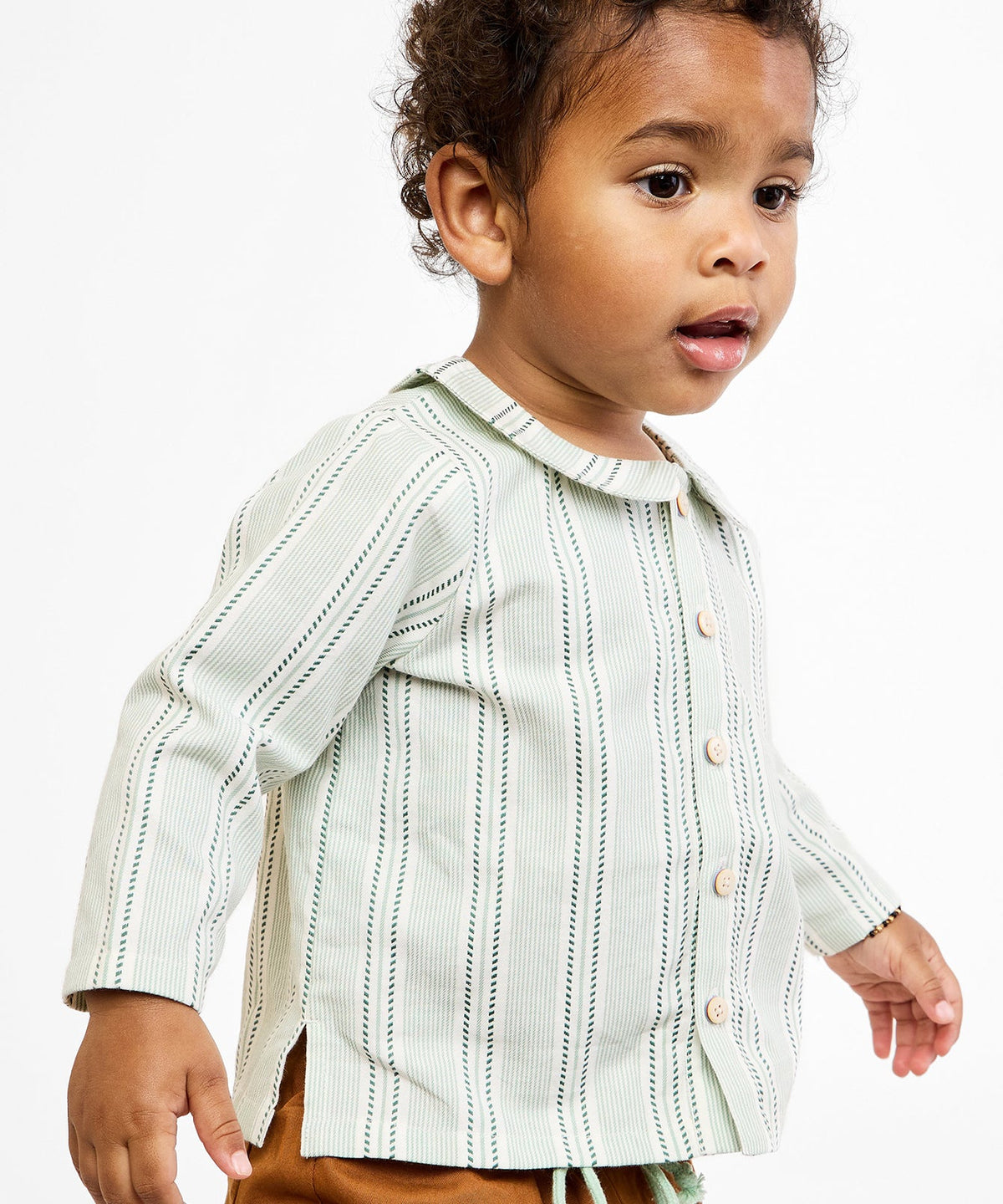 Jefferson Baby Shirt in Sage Chevron Stripe
