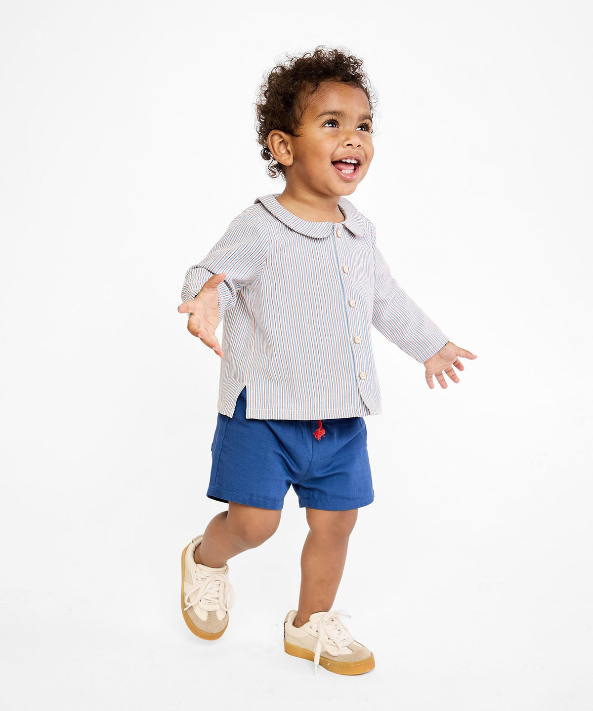 Jefferson Baby Shirt in Indigo Linen Stripe