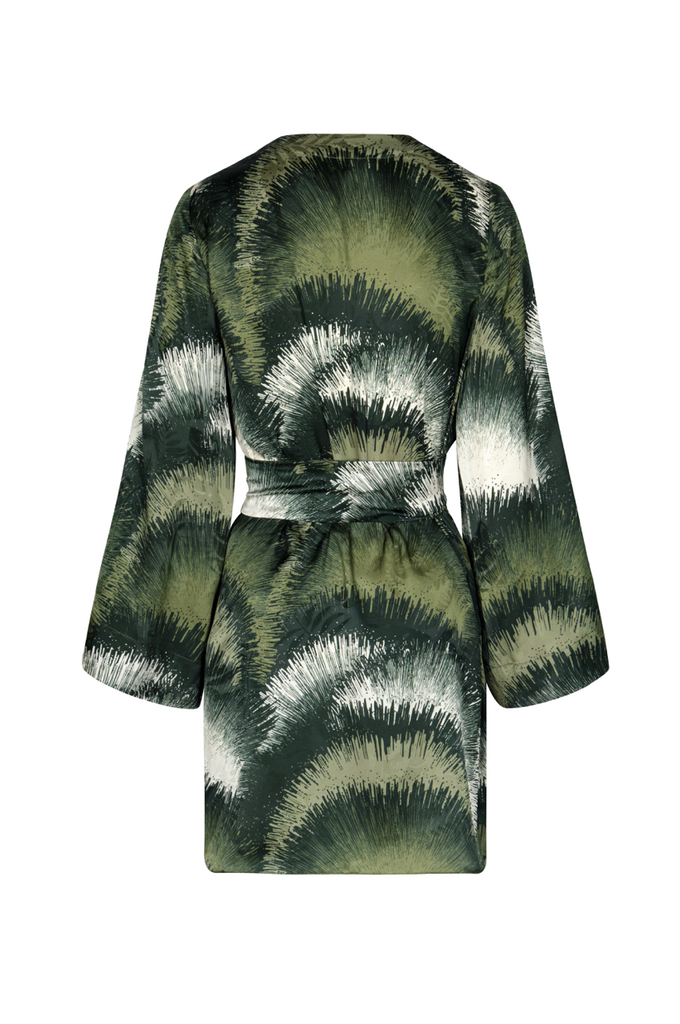 Joaquina Silk Jacquard Mini Caftan in Green Brushed