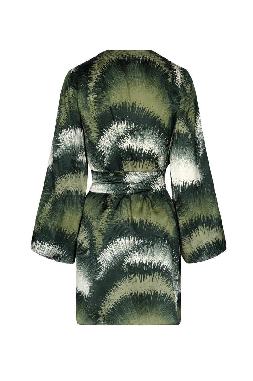 Joaquina Silk Jacquard Mini Caftan in Green Brushed