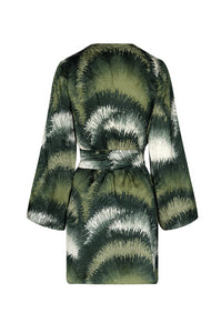 Joaquina Silk Jacquard Mini Caftan in Green Brushed