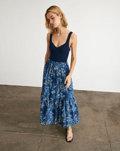 Josephina Dress in Maritime Blue, French Blue, & Cream