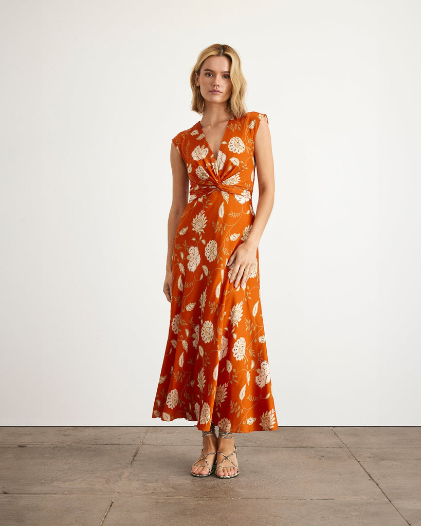 Julia Dress in Tomato, Cream, & Mocha