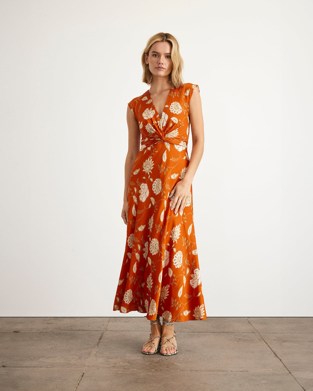 Julia Dress in Tomato, Cream, & Mocha