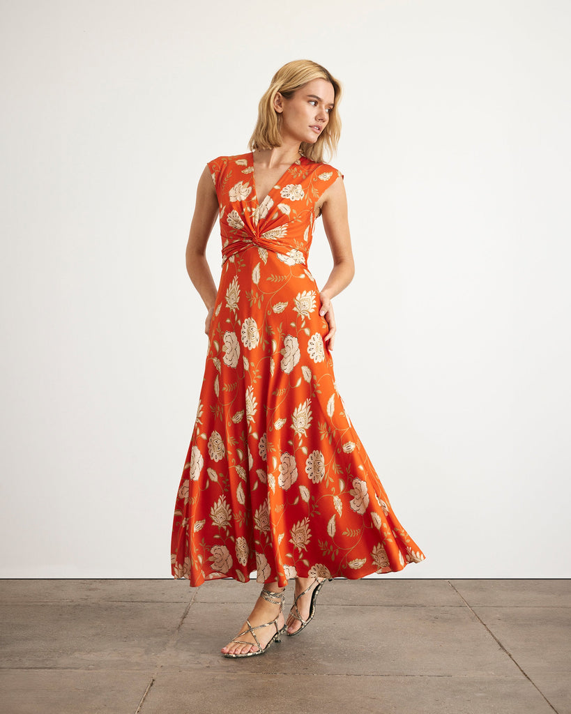 Julia Dress in Tomato, Cream, & Mocha