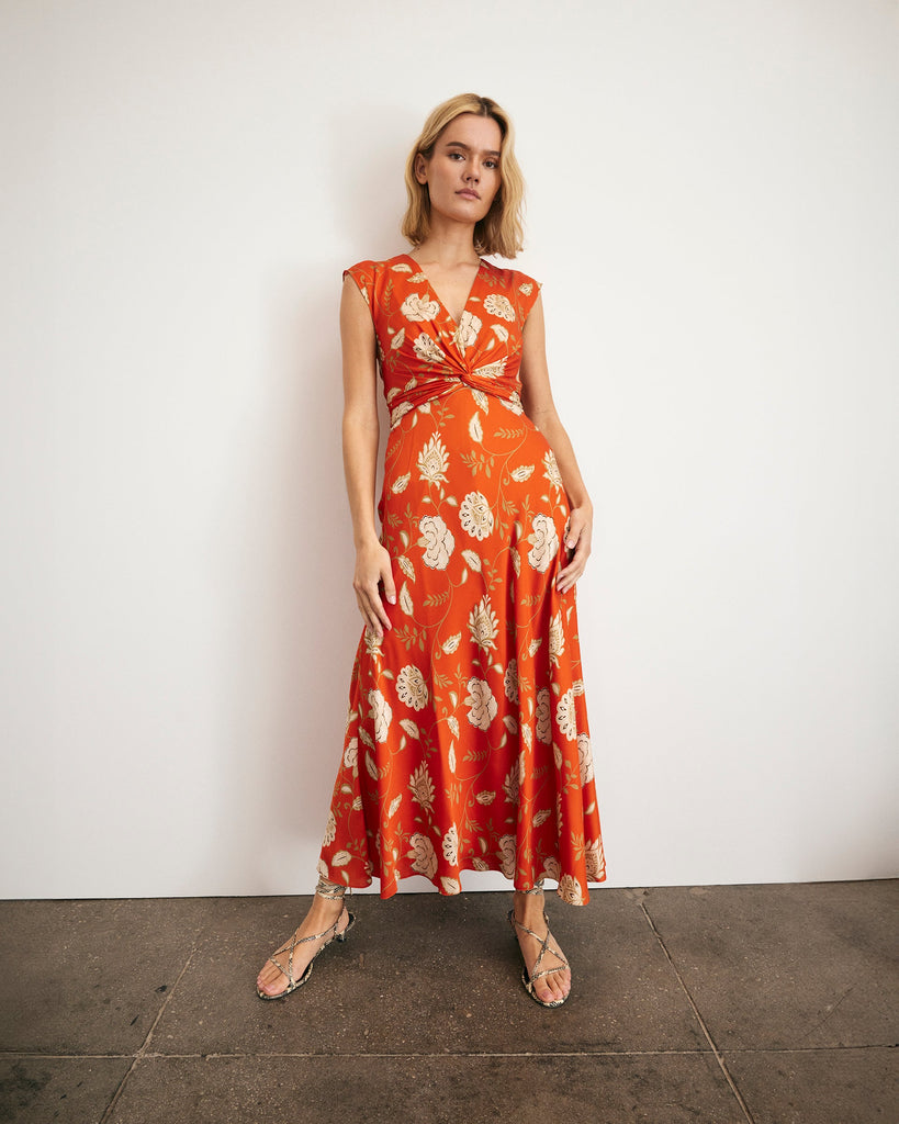 Julia Dress in Tomato, Cream, & Mocha