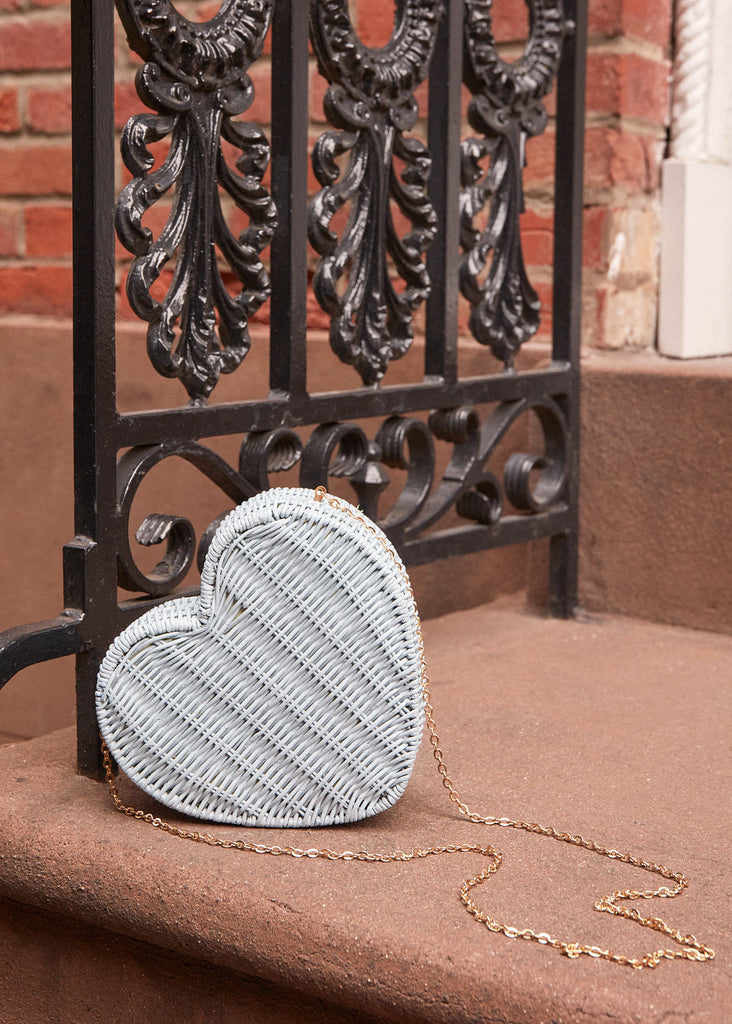 Sisal Heart Wicker Straw Clutch Bag in White