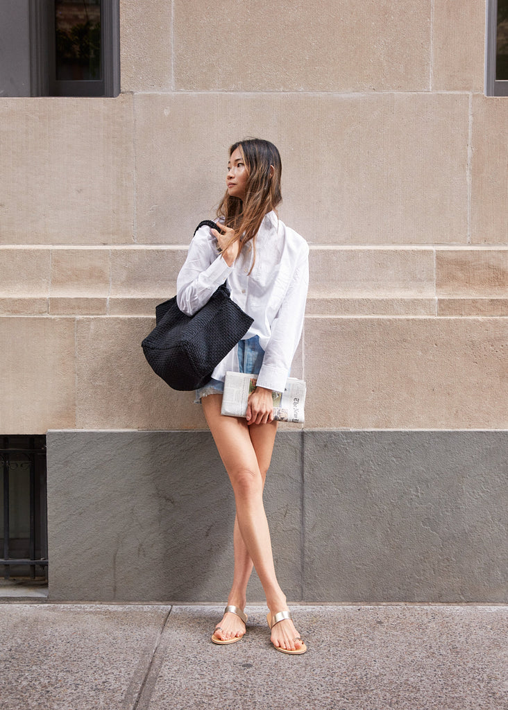 Soona Upcycled Woven Cotton Tote Bag in Black