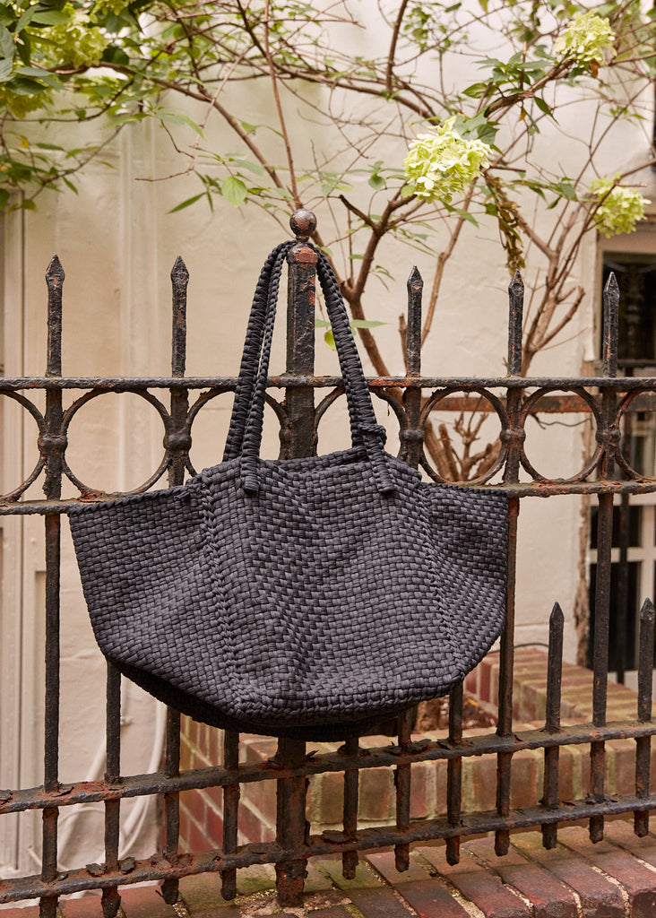 Soona Upcycled Woven Cotton Tote Bag in Black