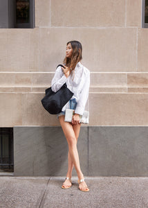 Soona Upcycled Woven Cotton Tote Bag in Black