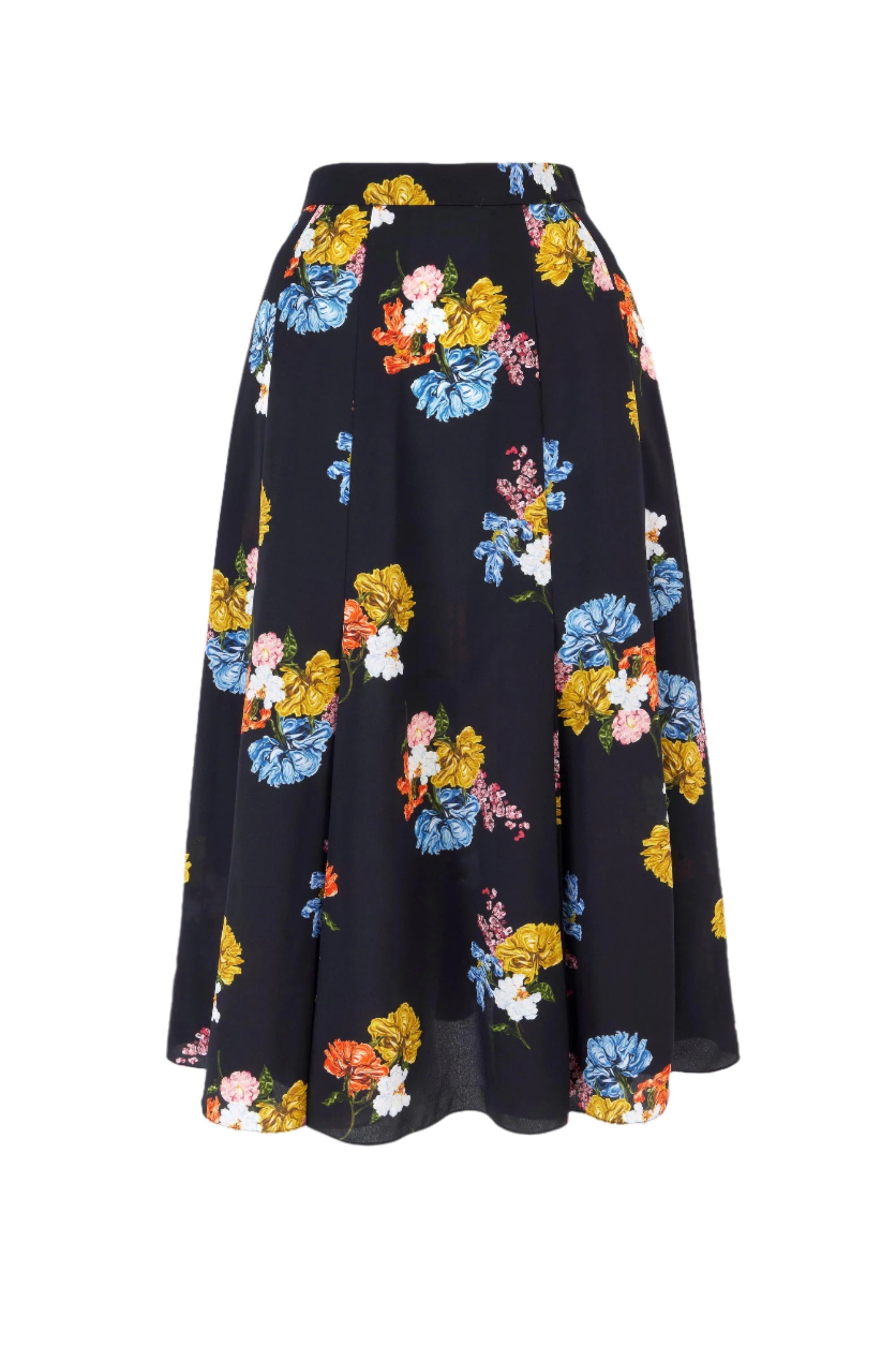 Kenzie Skirt In Retro Bouquet On Black Silk Crepe De Chine