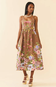 Katherine Dress in Caramel Victorian Floral