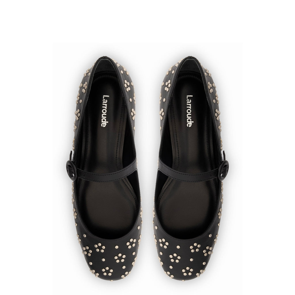 Blair Ballet Flat In Black Leather and Metallic Studs