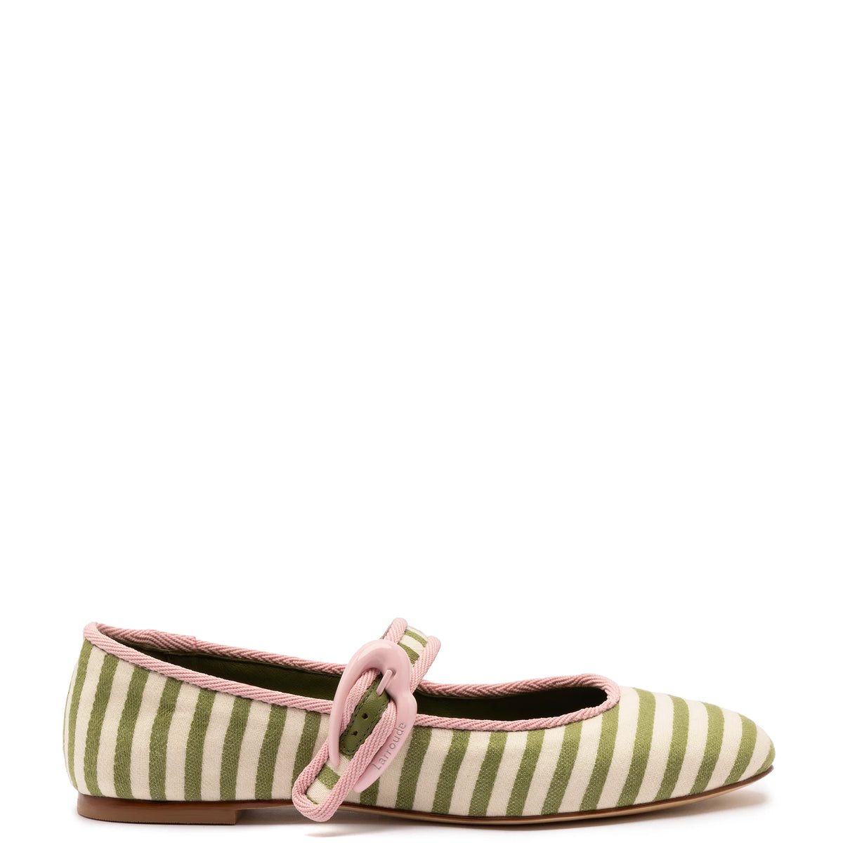 Verona Ballet Flat in Seaweed & Natural Striped Fabric & Tulip Trimming
