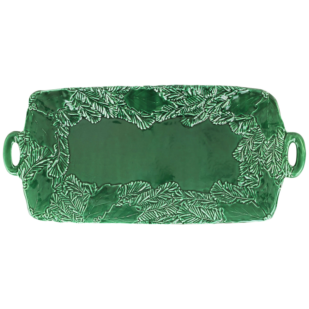 Lastra Holiday Figural Handled Rectangular Platter in Green
