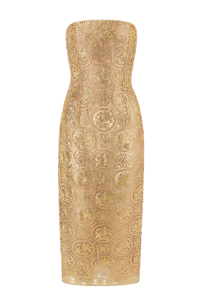 Laelia Dress In Gold Foiled Guipure