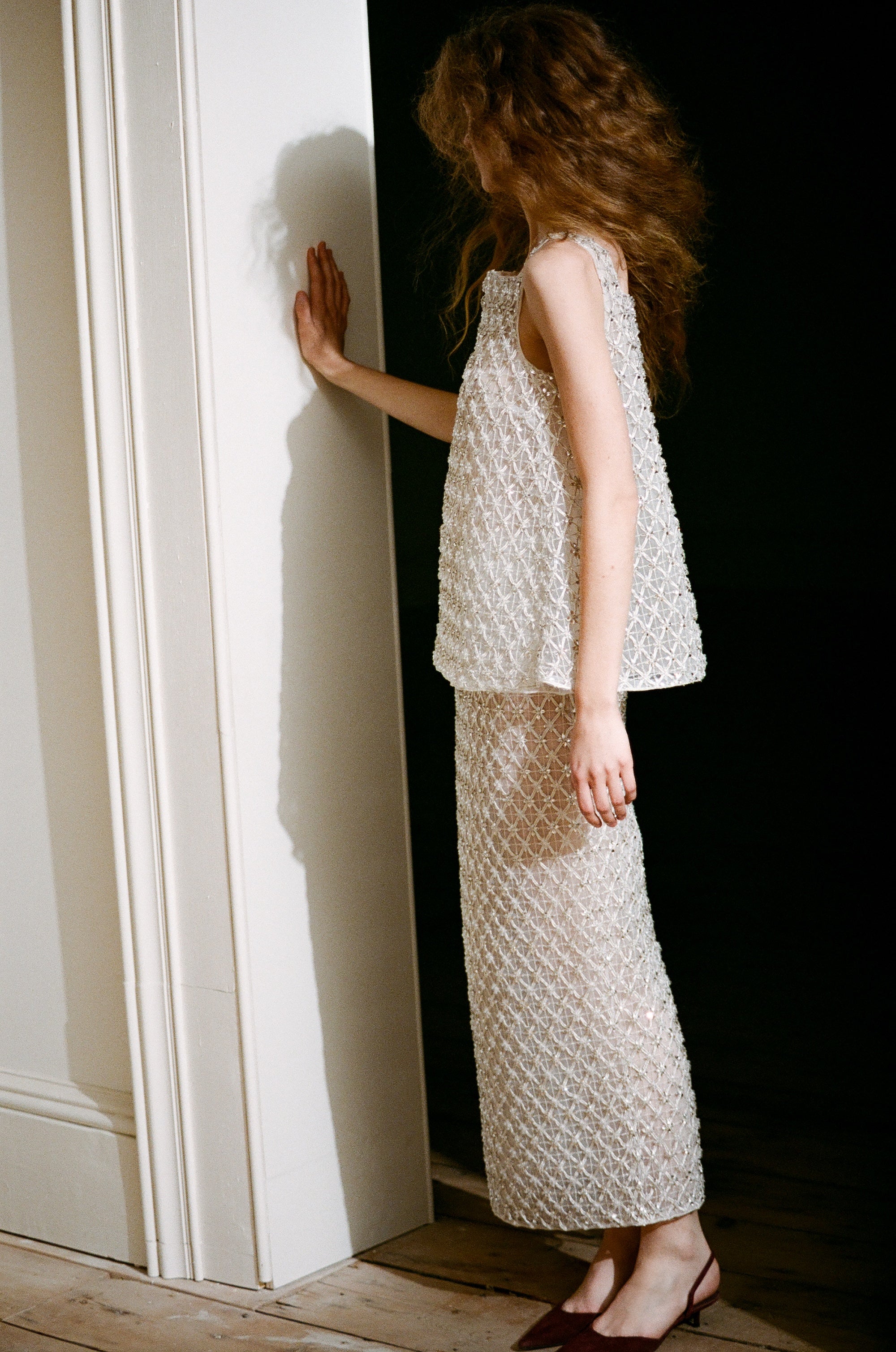 Chloe Tank in Crystal Lattice Embroidery