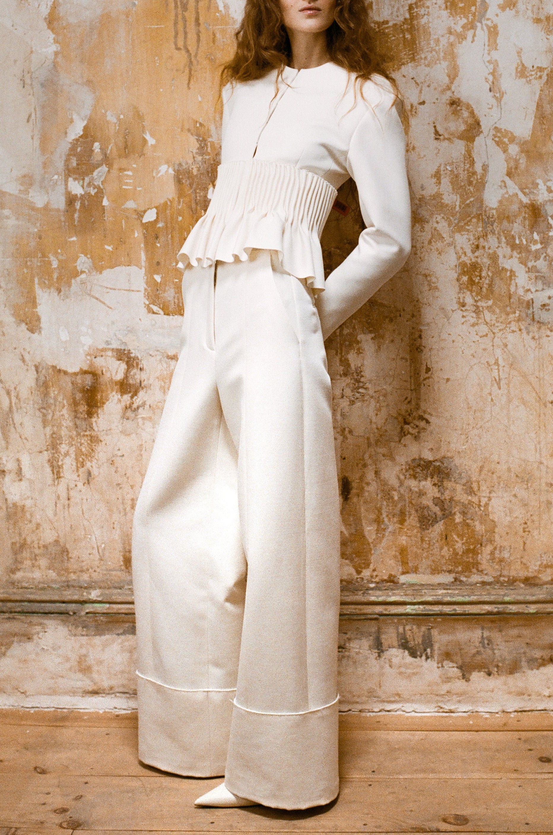 Freya Wide Leg Pant in Wool & Cotton Suiting