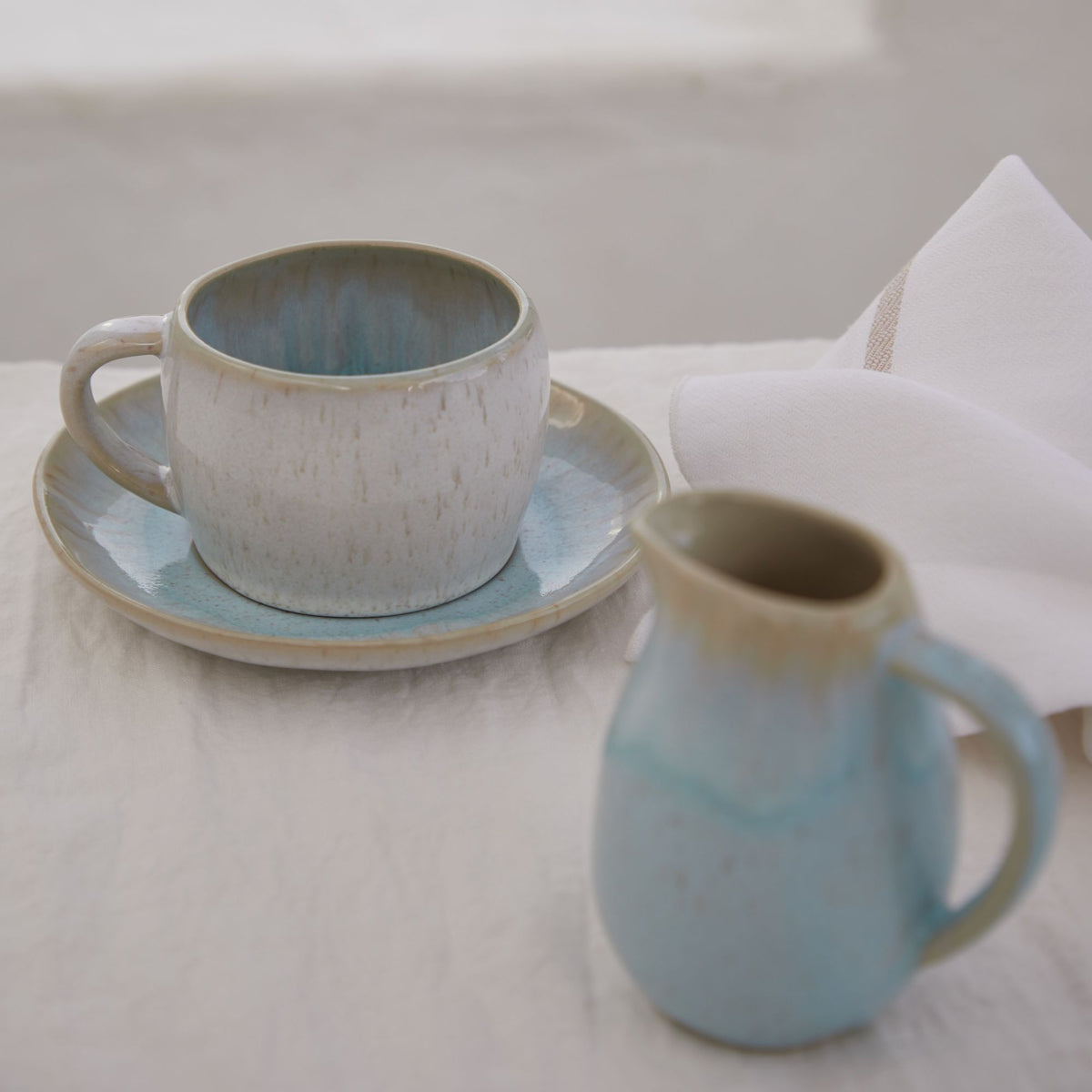 Eivissa Collection Coffee Cups & Saucers in Sea Blue, Set of 6