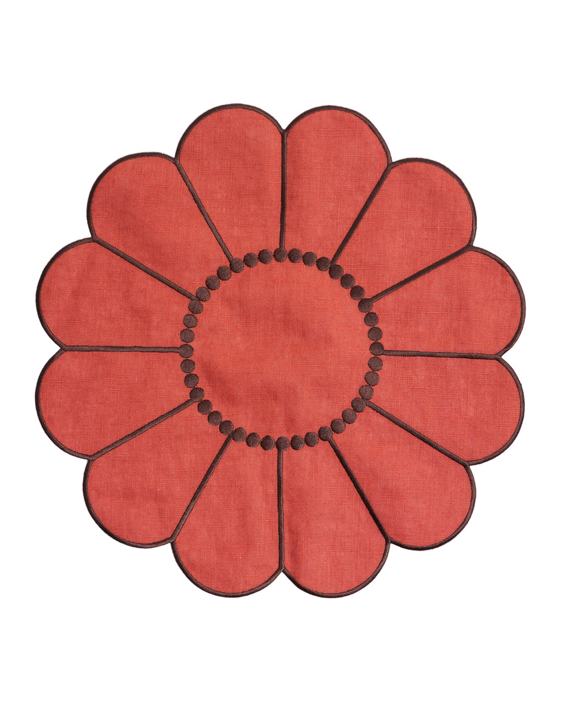 Floral Embroidered Placemat in Terracotta
