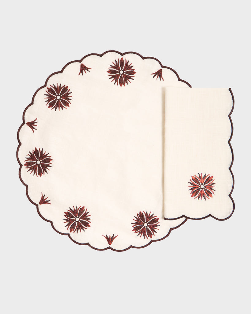 Botanica Embroidered Round Placemat Terracotta White/Burgundy