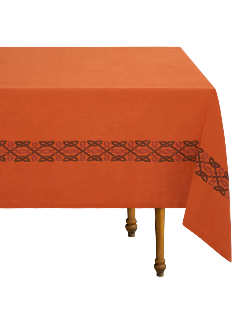 Terracotta Embroidered Linen Tablecloth