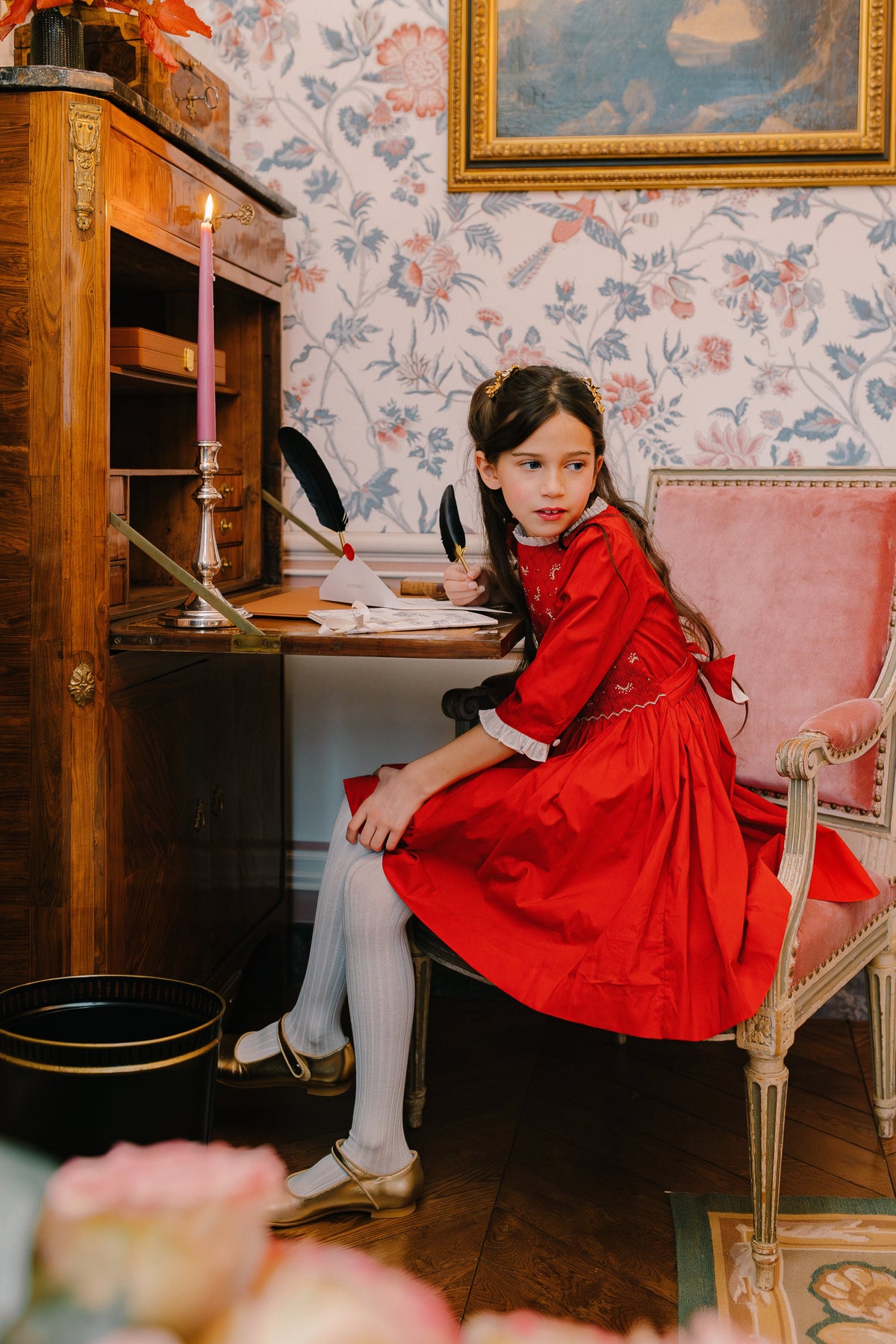 Luna Red Long Sleeve Smocked Dress