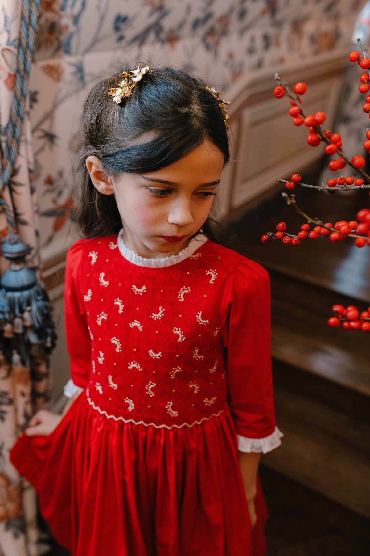 Luna Red Long Sleeve Smocked Dress