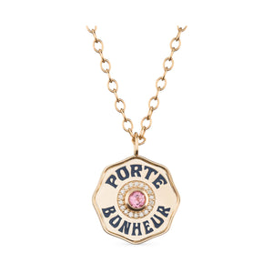 Large Enamel Porte Bonheur Necklace with Diamond Halo