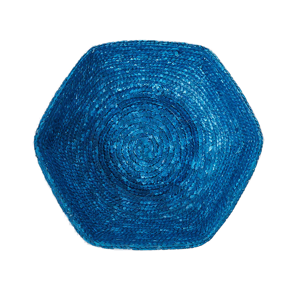Large Hexagonal Raffia Basket in Blue