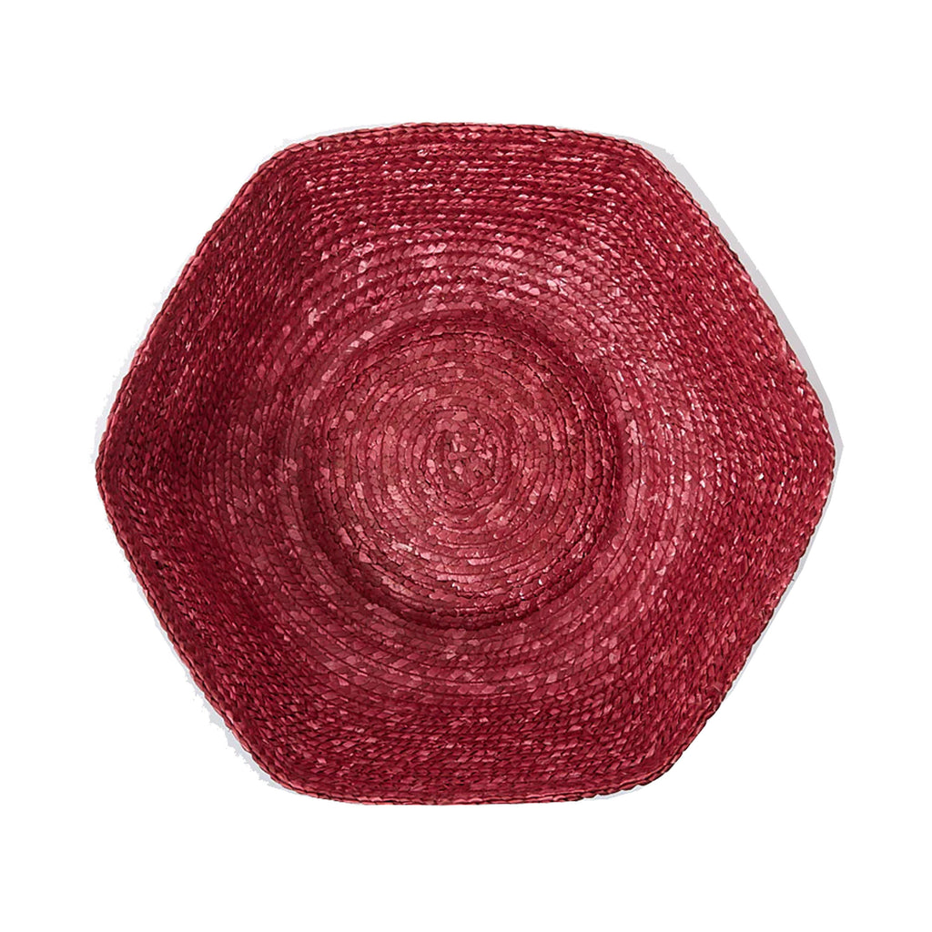 Large Hexagonal Raffia Basket in Deep Purple