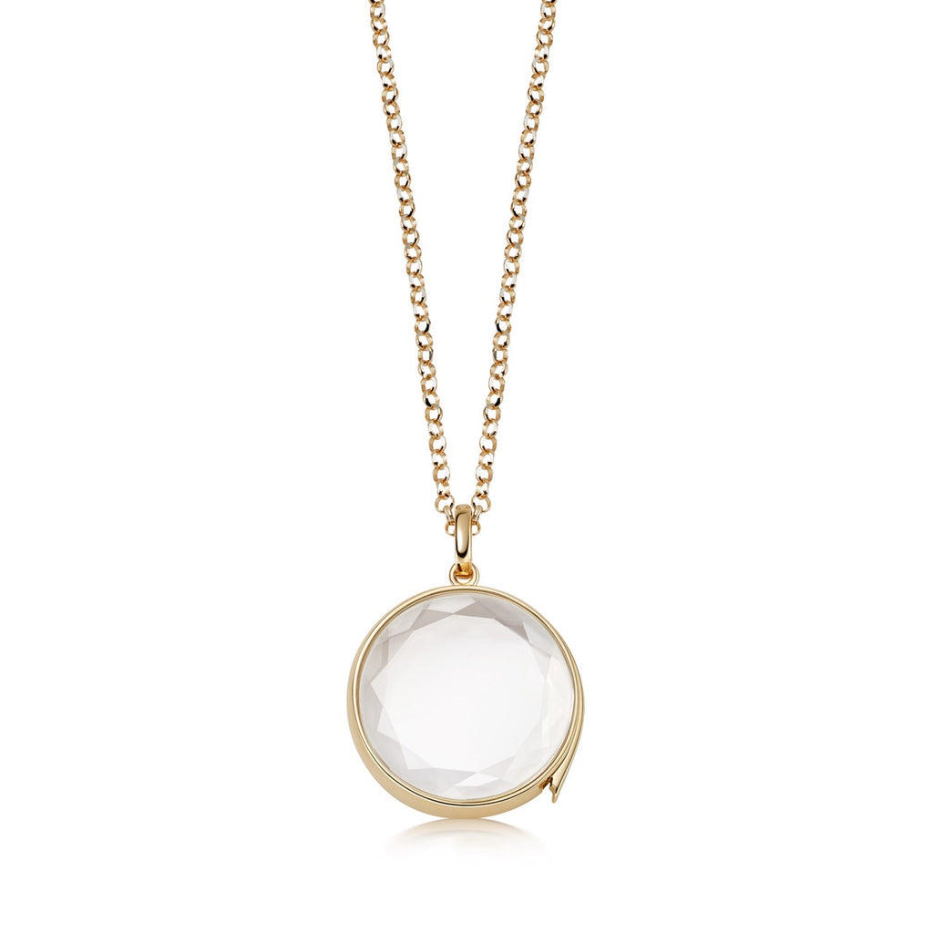 Large Round Gold Locket Pendant on Adjustable Rolo Gold Chain