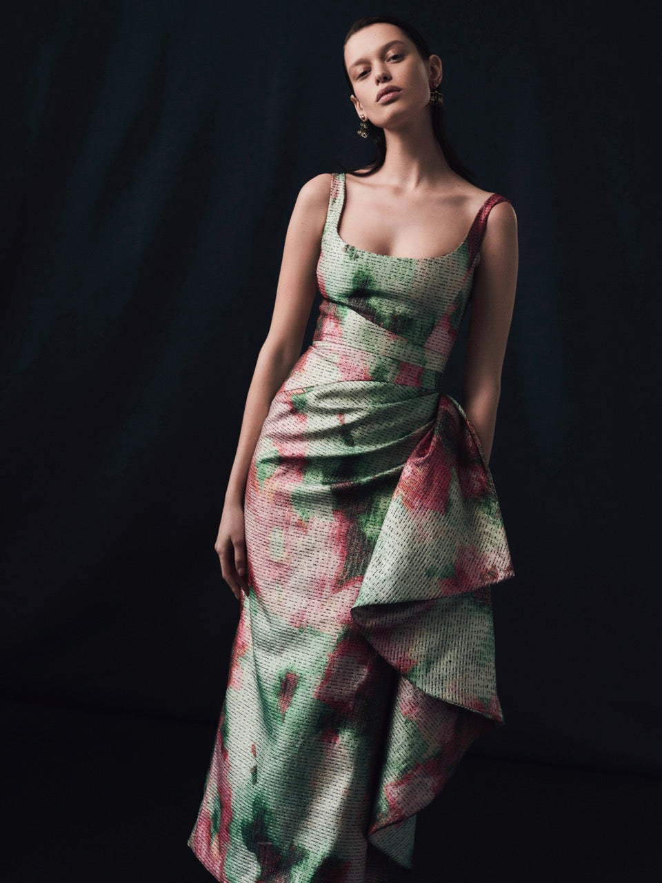 Watercolor Jaquard Scoop Neck Florence Sheath in Multi