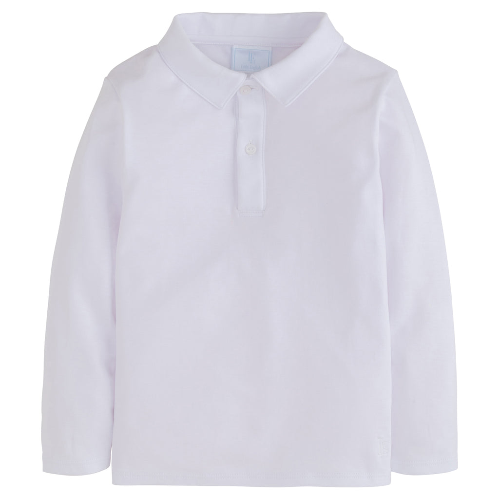 little english classic childrens clothing. Long sleeve solid white polo for boys