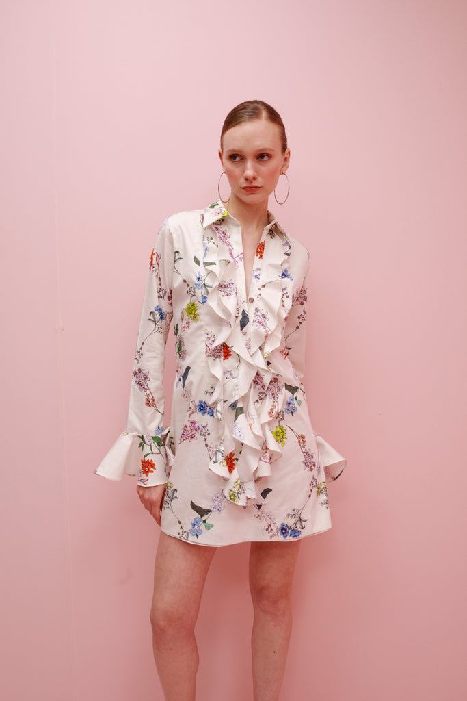 Cate Cotton Flowers Mini Dress