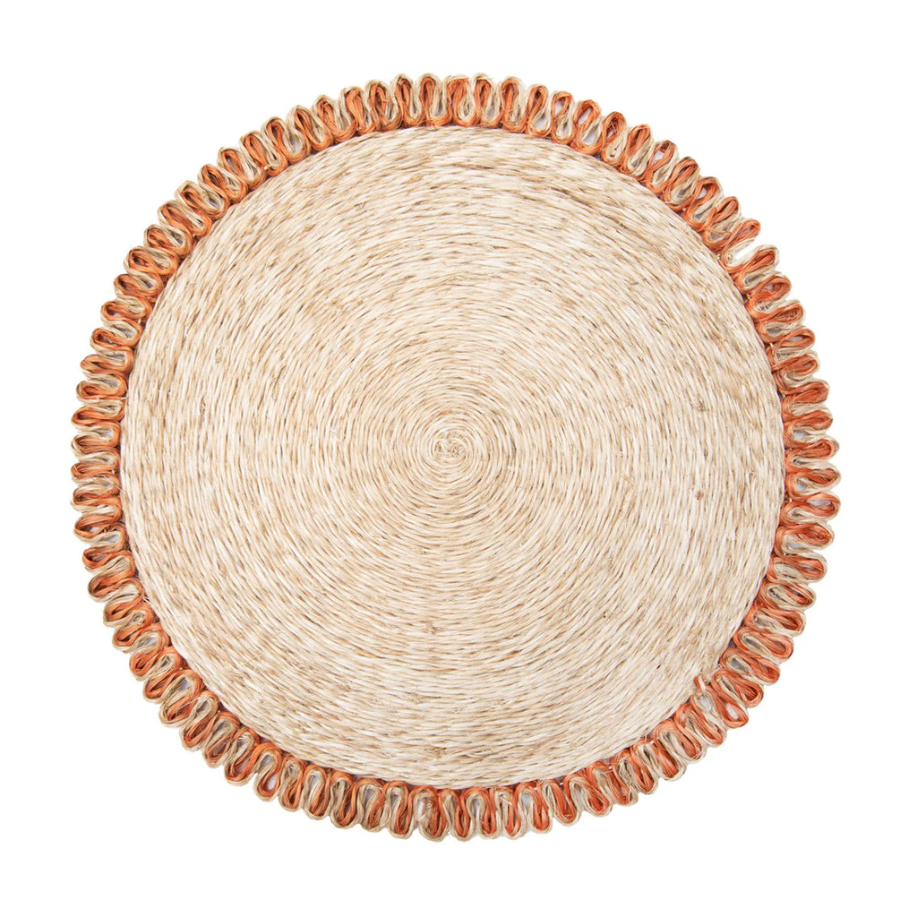 Loopy Abaca 15" Round Placemat in Natural & Orange, Set of 4