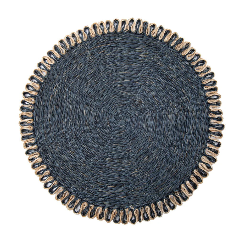 Loopy Abaca 15" Round Placemat in Navy & Natural, Set of 4