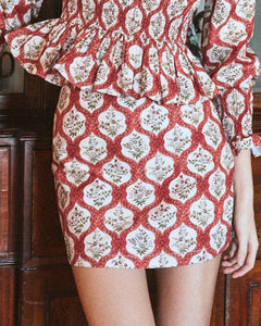 Alice Mini Skirt in Saffron Trellis