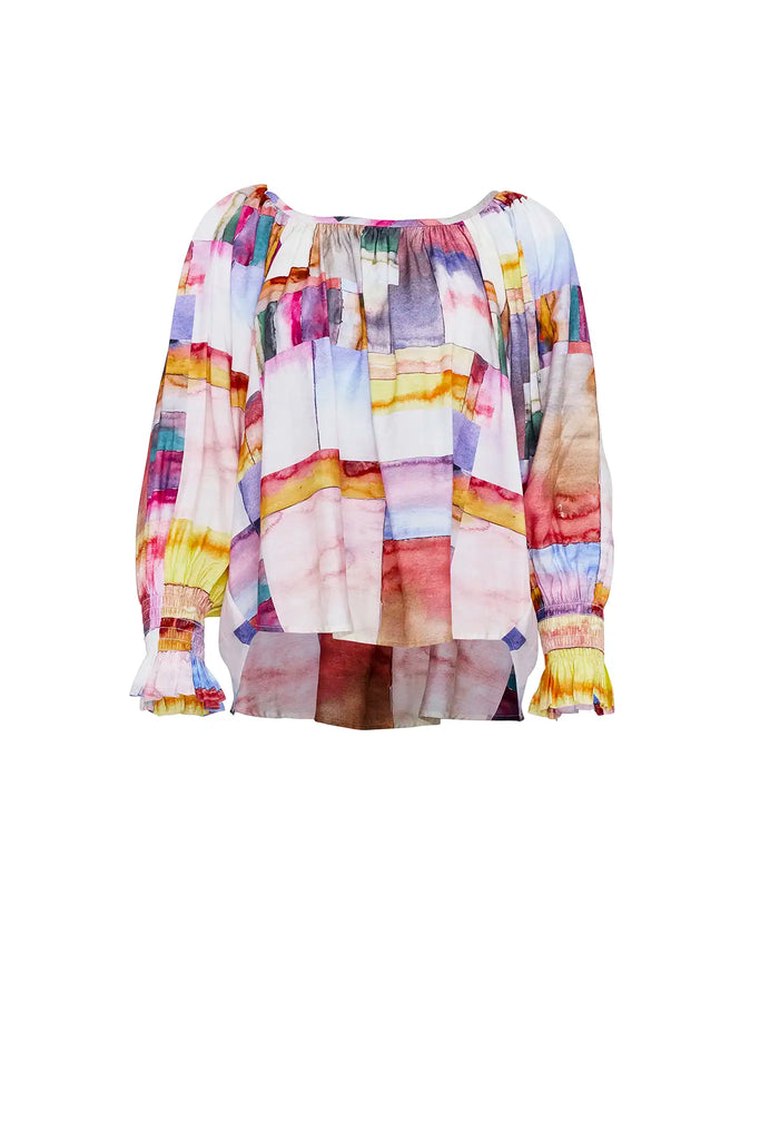 Lucia Blouse in Watercolor Mosaic
