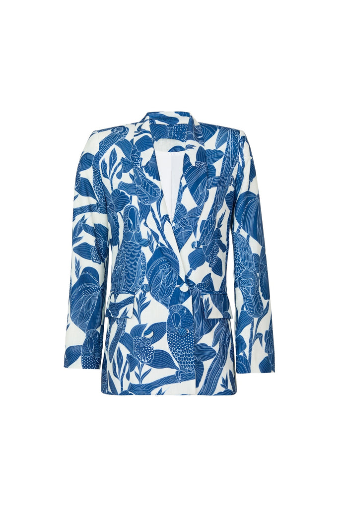 Marcela Tailored Jacket Suit in Canario Blue Print