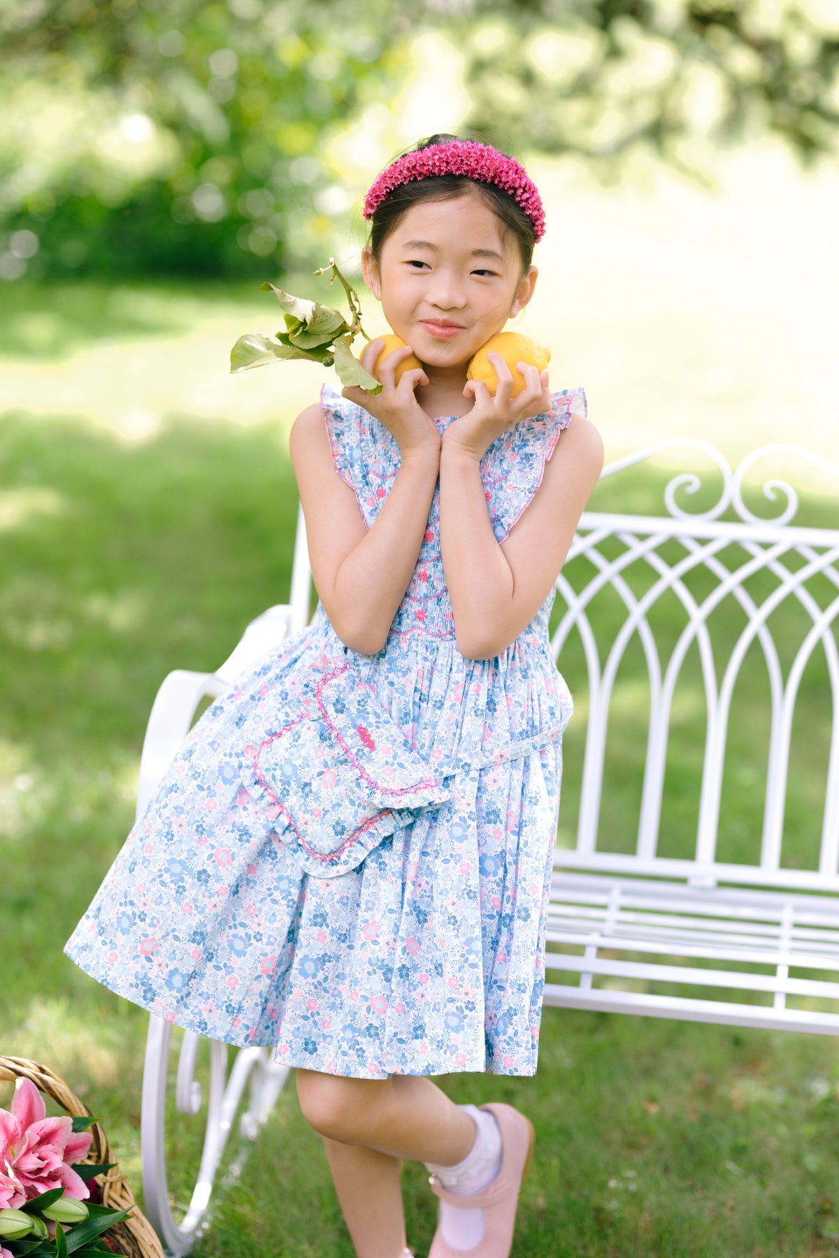 Marguerite Floral Blue Frilled Sleeveless Smocked Dress