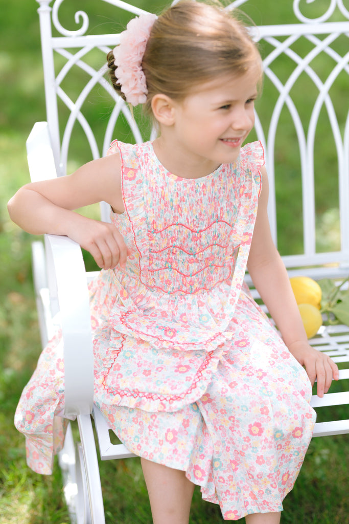 Marguerite Floral Pink Frilled Sleeveless Smocked Dress