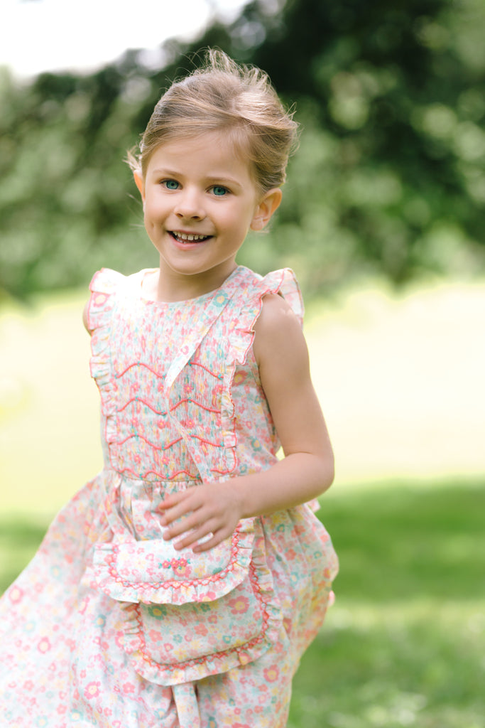 Marguerite Floral Pink Frilled Sleeveless Smocked Dress