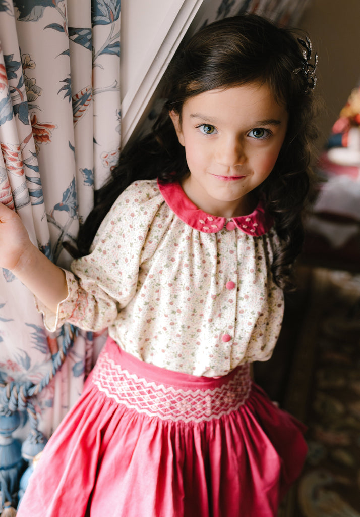 Marie Pink Floral Smocked Skirt & Blouse