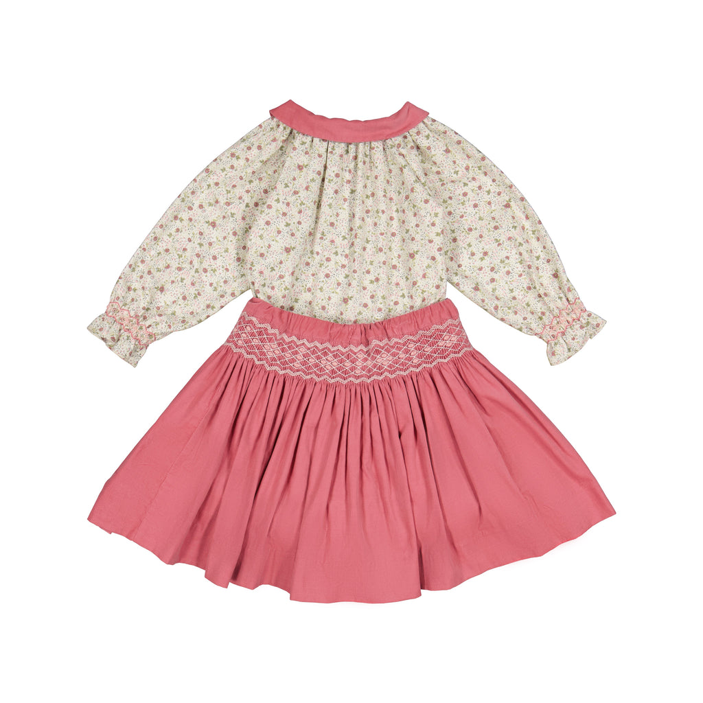 Marie Pink Floral Smocked Skirt & Blouse