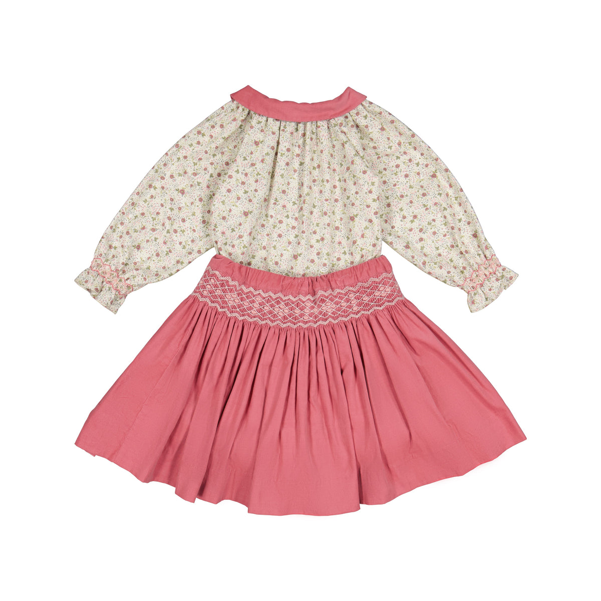Marie Pink Floral Smocked Skirt & Blouse