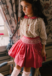 Marie Pink Floral Smocked Skirt & Blouse