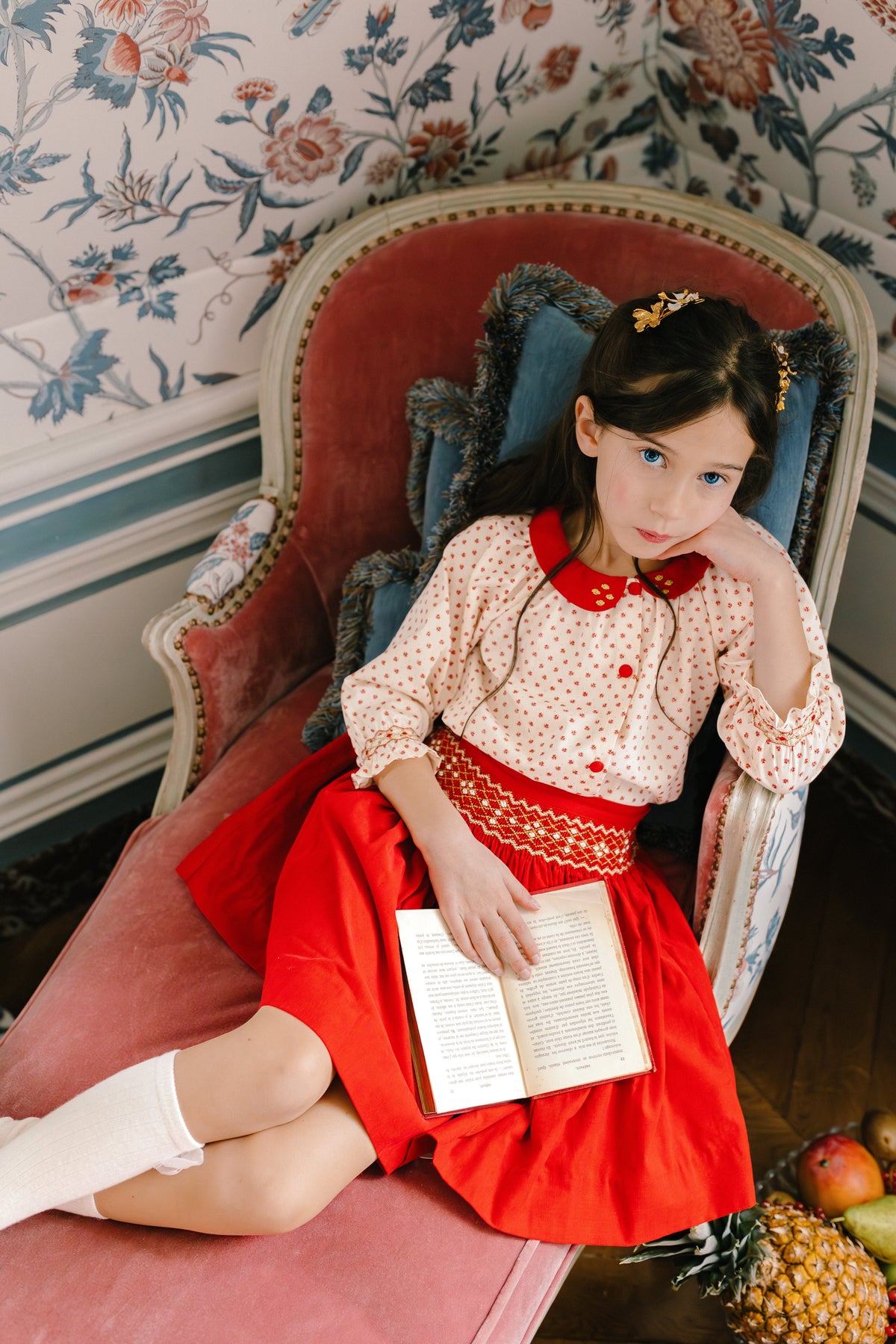 Marie Red Smocked Skirt & Blouse