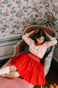 Marie Red Smocked Skirt & Blouse